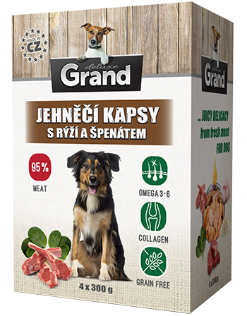 GRAND DELUXE JAGNIĘCINA Z RYŻEM I SZPINAKIEM SOCZYSTY PRZYSMAK MIĘSNY 4x 300g
